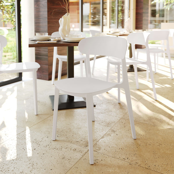 White |#| Commercial All-Weather White Resin Patio Stack Chair with Contoured Backrest