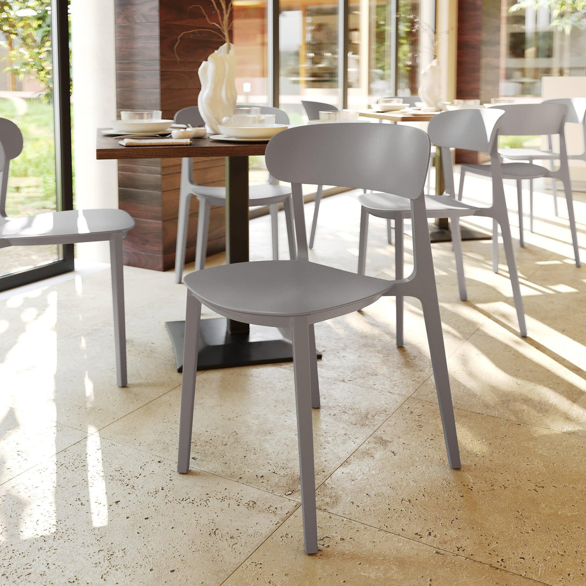 Gray |#| Commercial All-Weather Gray Resin Patio Stack Chair with Contoured Backrest