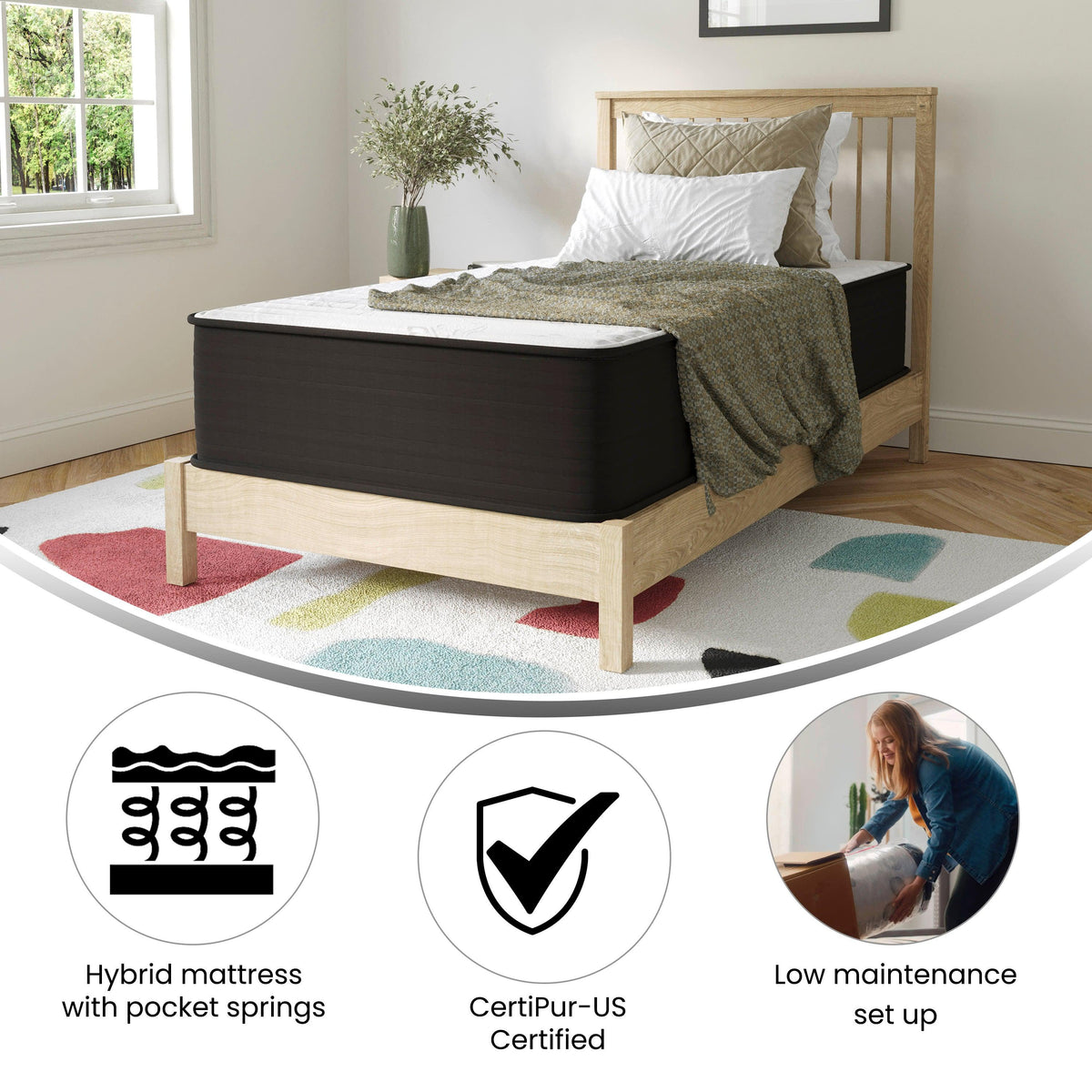 Twin |#| 12" Hybrid Foam and Pocket Spring Mattress, Twin Mattress in a Box