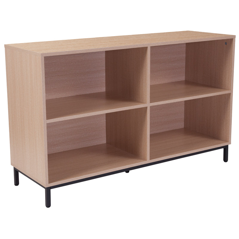 4 Shelf 29.5inchH Open Bookcase Storage in Oak Wood Grain Finish