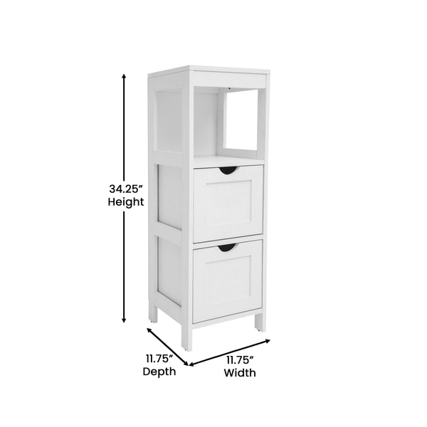 White |#| Farmhouse Bathroom Storage Organizer with 2 Drawers and Open Shelf in White