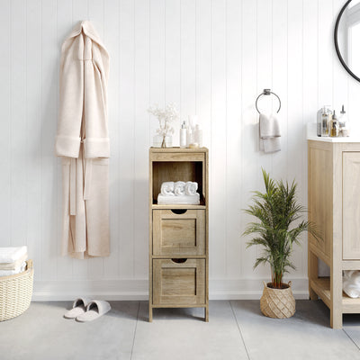 Dune Farmhouse Bathroom Storage Organizer with Two Removable Drawers and Open Display Shelf - View 2