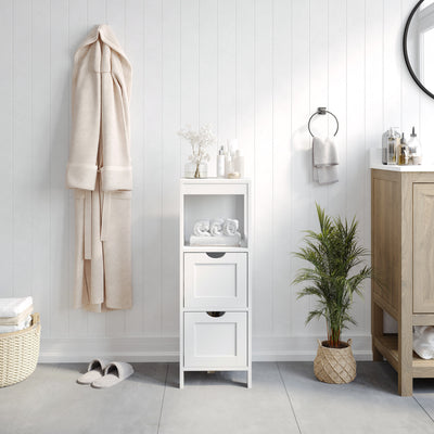 Farmhouse Bathroom Storage Organizer with Drawers and Open Shelf - View 2