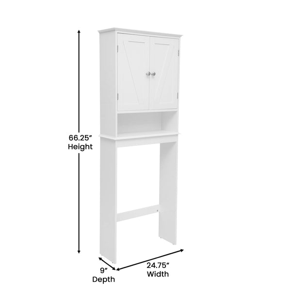 White |#| Farmhouse Over the Toilet Cabinet with Shelves and Magnetic Closure Doors-White