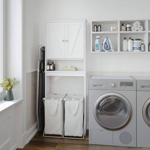 White |#| Farmhouse Over the Toilet Cabinet with Shelves and Magnetic Closure Doors-White