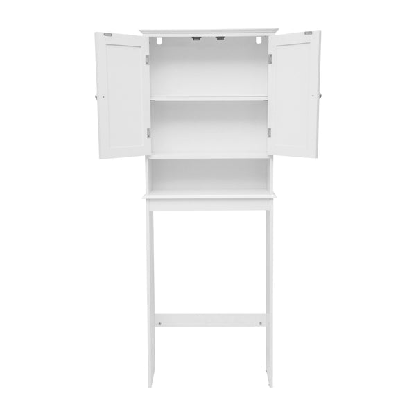White |#| Farmhouse Over the Toilet Cabinet with Shelves and Magnetic Closure Doors-White