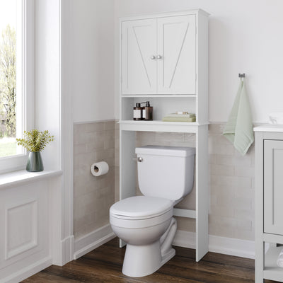 Dune Farmhouse Over the Toilet Bathroom Storage Cabinet Organizer with Magnetic Closure Doors, Adjustable Cabinet Shelf, Open Lower Shelf - View 2