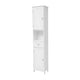 White |#| Farmhouse Freestanding Linen Tower with Shelves, Drawer, and Doors - White
