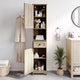 Brown |#| Farmhouse Freestanding Linen Tower with Shelves, Drawer, and Doors - Brown