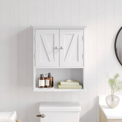 Dune Wall Mounted Bathroom Medicine Cabinet Storage Organizer with Magnetic Closure Doors, Adjustable Shelf, and Lower Open Shelf - View 2