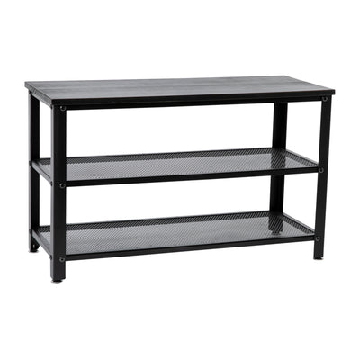 Easton 3-Tier Wooden Entryway Bench with Metal Mesh Shoe Storage Shelves for Entryway, Mudroom, or Bedroom - View 1