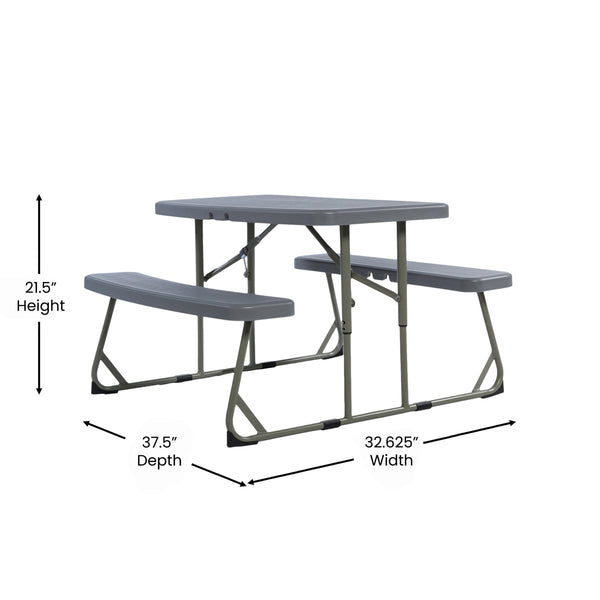 Gray |#| Indoor/Outdoor Commercial Grade Kids Gray Folding Picnic Table with Benches