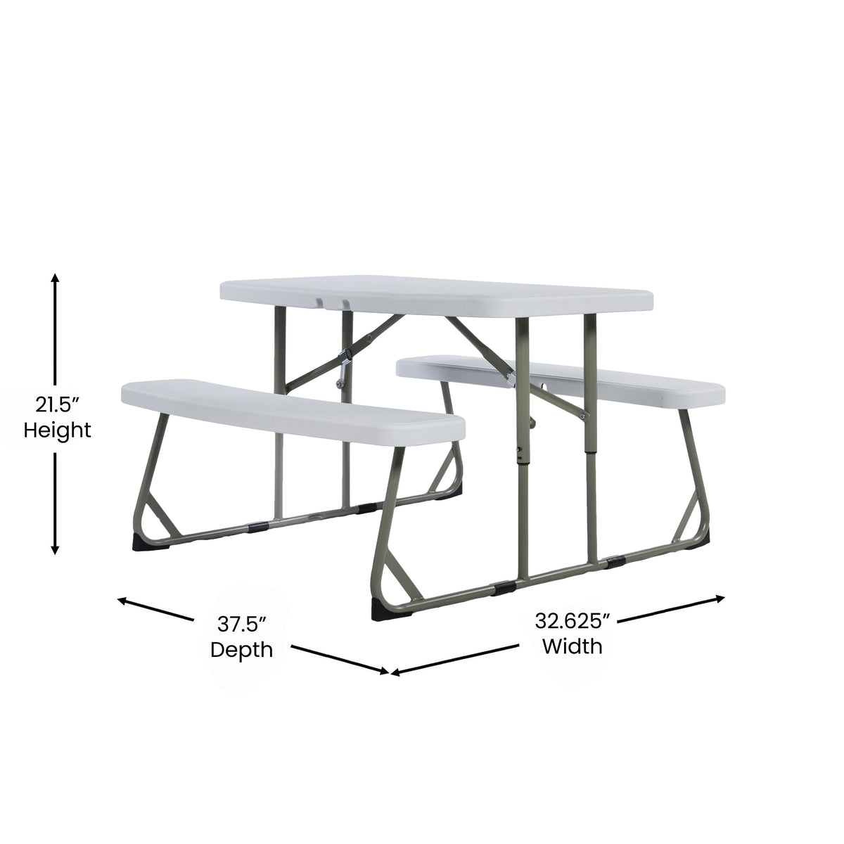 White |#| Indoor/Outdoor Commercial Grade Kids White Folding Picnic Table with Benches