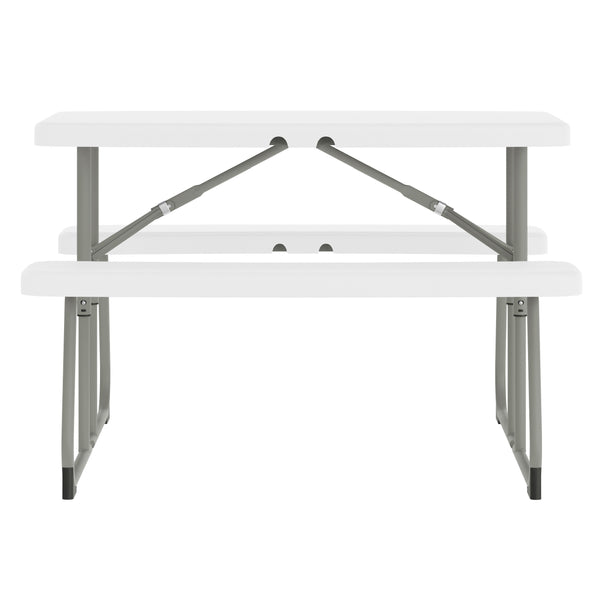White |#| Indoor/Outdoor Commercial Grade Kids White Folding Picnic Table with Benches