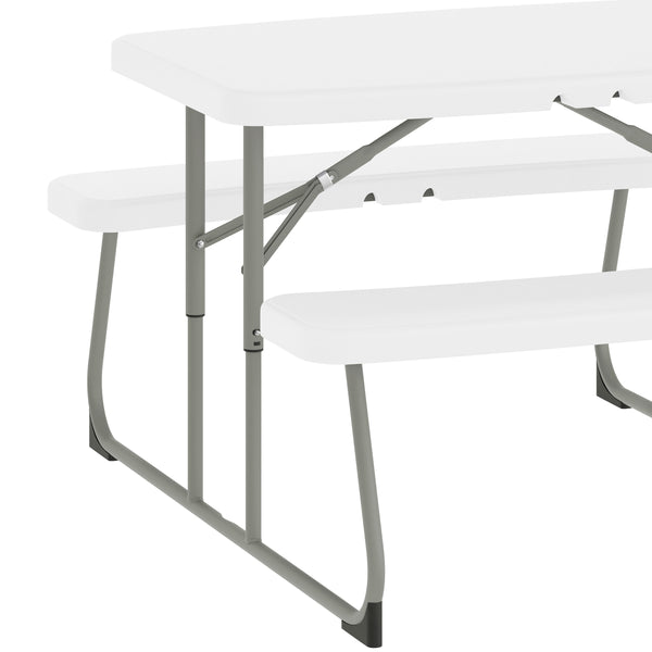 White |#| Indoor/Outdoor Commercial Grade Kids White Folding Picnic Table with Benches