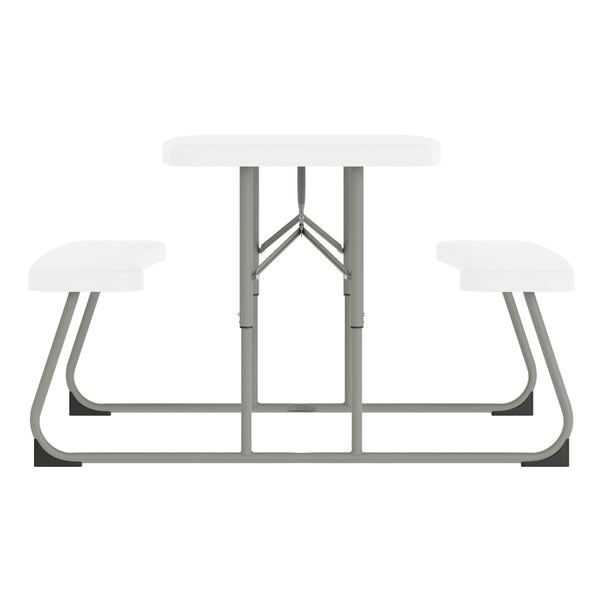 White |#| Indoor/Outdoor Commercial Grade Kids White Folding Picnic Table with Benches