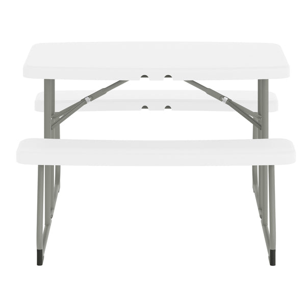 White |#| Indoor/Outdoor Commercial Grade Kids White Folding Picnic Table with Benches