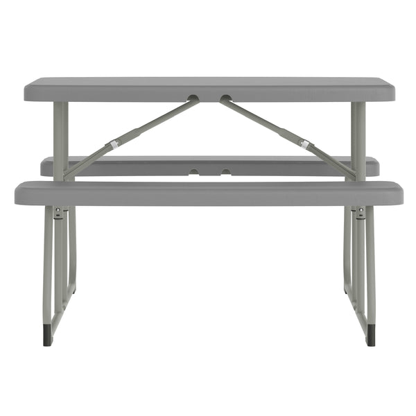 Gray |#| Indoor/Outdoor Commercial Grade Kids Gray Folding Picnic Table with Benches