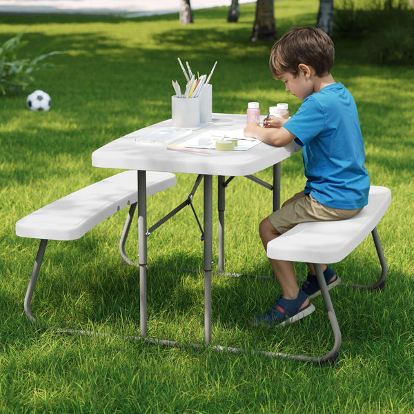 White |#| Indoor/Outdoor Commercial Grade Kids White Folding Picnic Table with Benches