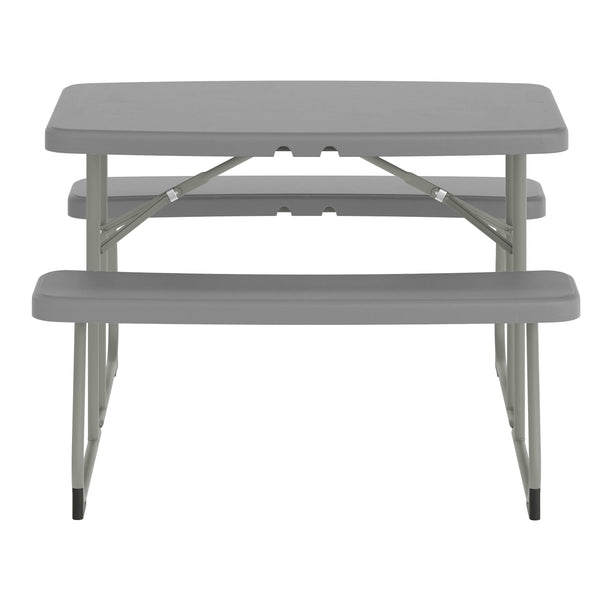Gray |#| Indoor/Outdoor Commercial Grade Kids Gray Folding Picnic Table with Benches