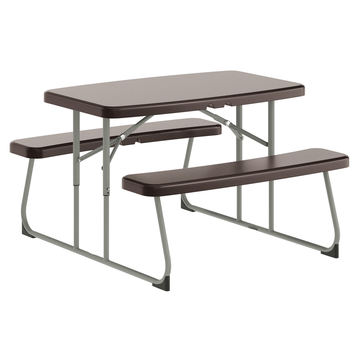 Brown |#| Indoor/Outdoor Commercial Grade Kids Brown Folding Picnic Table with Benches