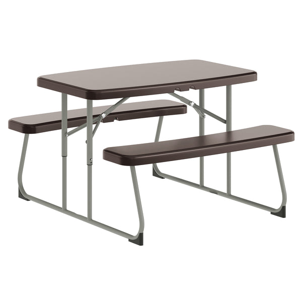 Brown |#| Indoor/Outdoor Commercial Grade Kids Brown Folding Picnic Table with Benches