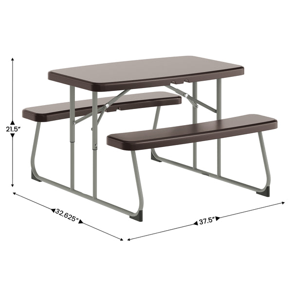 Brown |#| Indoor/Outdoor Commercial Grade Kids Brown Folding Picnic Table with Benches