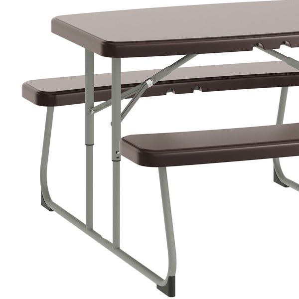 Brown |#| Indoor/Outdoor Commercial Grade Kids Brown Folding Picnic Table with Benches