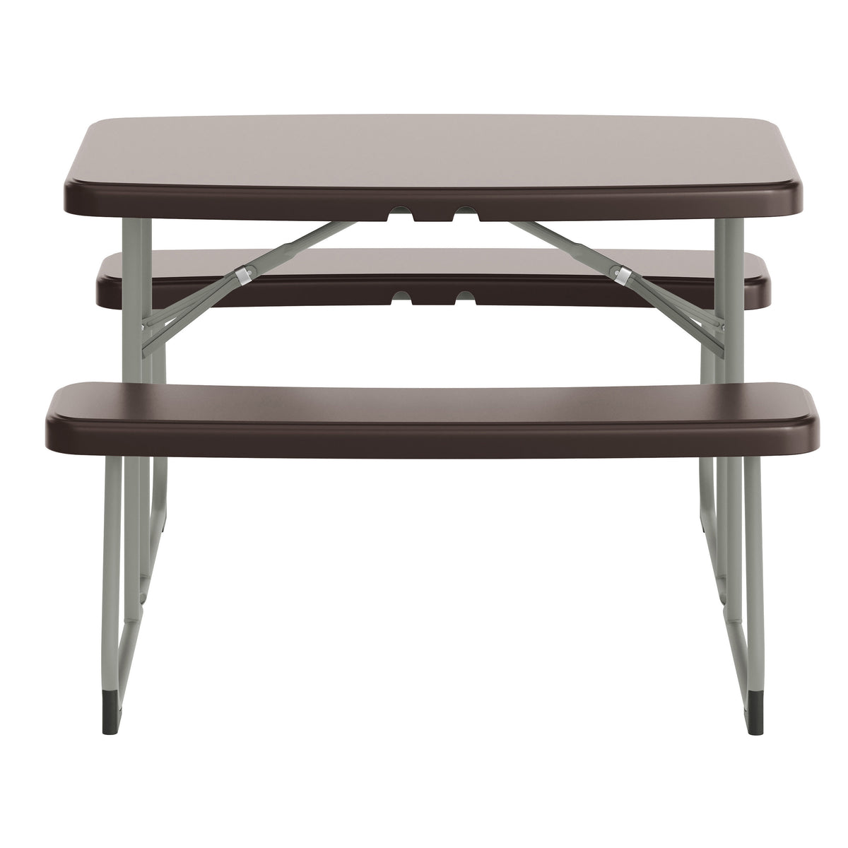 Brown |#| Indoor/Outdoor Commercial Grade Kids Brown Folding Picnic Table with Benches