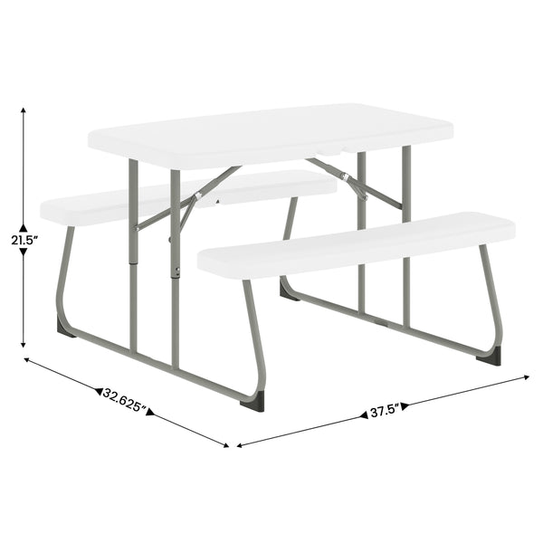 White |#| Indoor/Outdoor Commercial Grade Kids White Folding Picnic Table with Benches