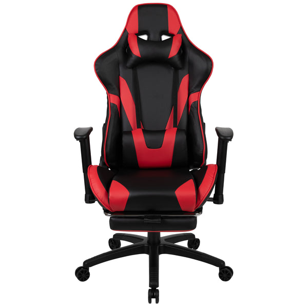 Reclining Gaming Chair with Footrest & Desk with Cupholder - Red & Black