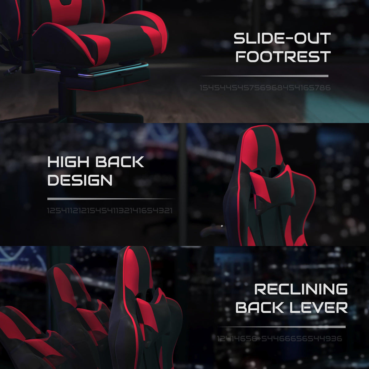 Reclining Gaming Chair with Footrest & Desk with Cupholder - Red & Black