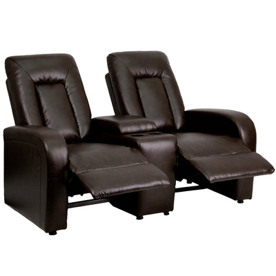 Eclipse Series 2-Seat Push Back Reclining Black LeatherSoft Theater Seating Unit with Cup Holders