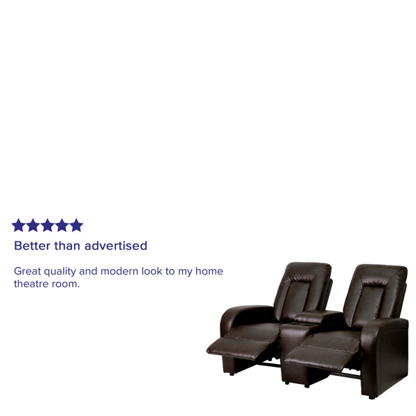 Brown |#| 2-Seat Push Back Reclining Brown LeatherSoft Theater Seating Unit w/Cup Holders