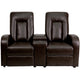 Brown |#| 2-Seat Push Back Reclining Brown LeatherSoft Theater Seating Unit w/Cup Holders
