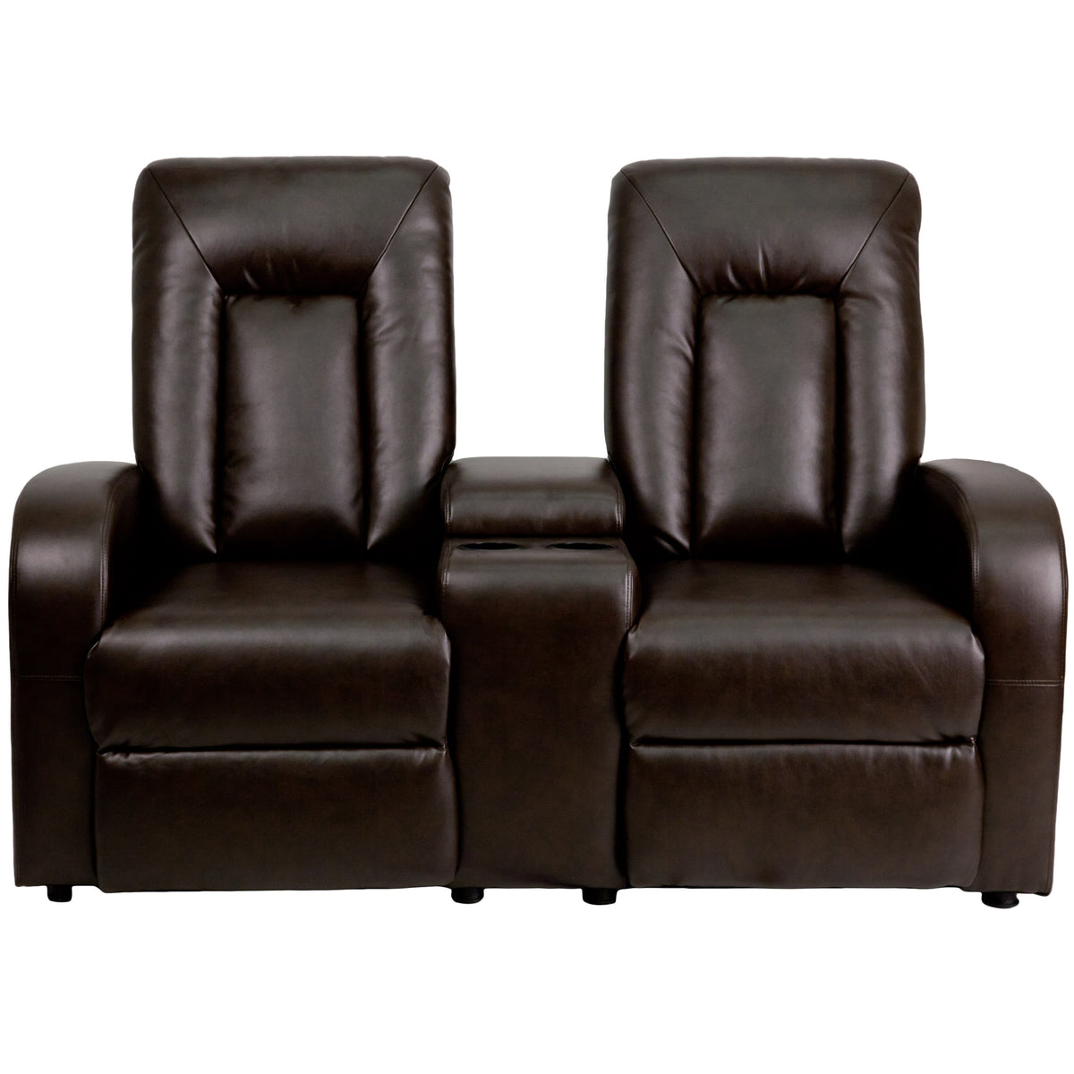 Brown |#| 2-Seat Push Button Motorized Reclining Brown LeatherSoft Seating Unit