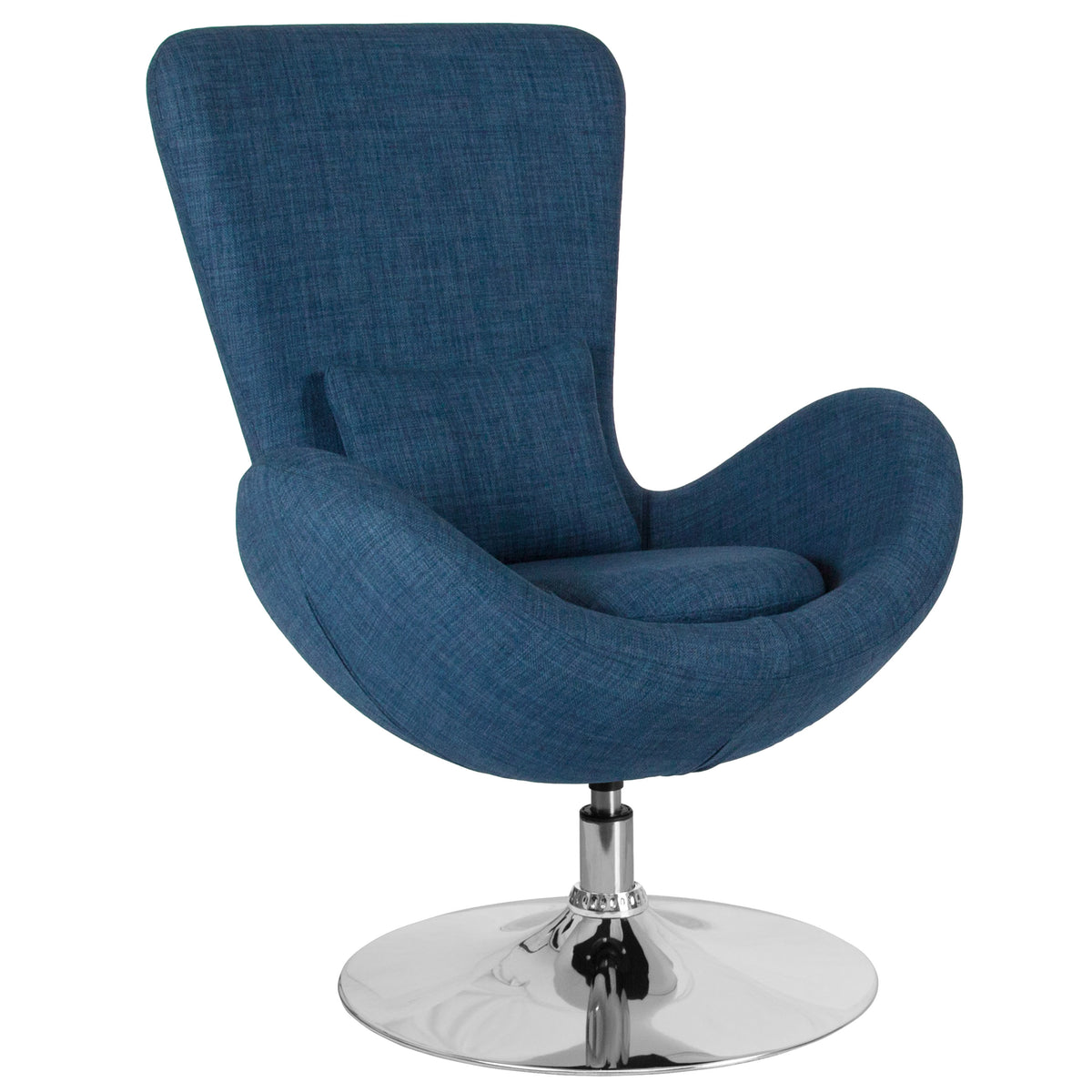 Blue Fabric |#| Blue Fabric Swivel Side Reception Chair with Bowed Seat - Guest Seating