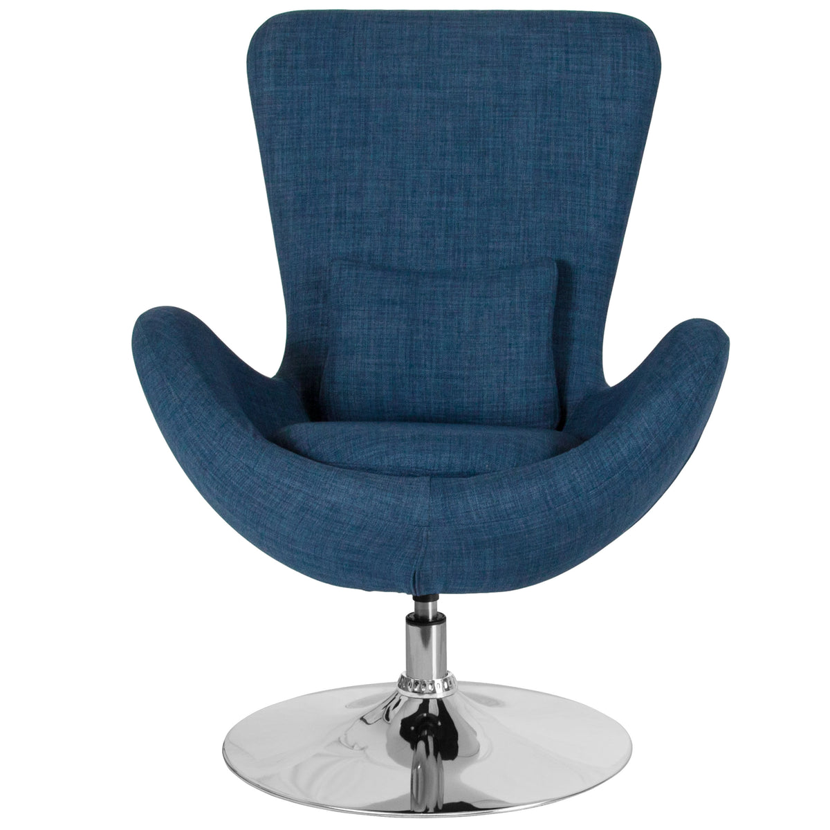 Blue Fabric |#| Blue Fabric Swivel Side Reception Chair with Bowed Seat - Guest Seating