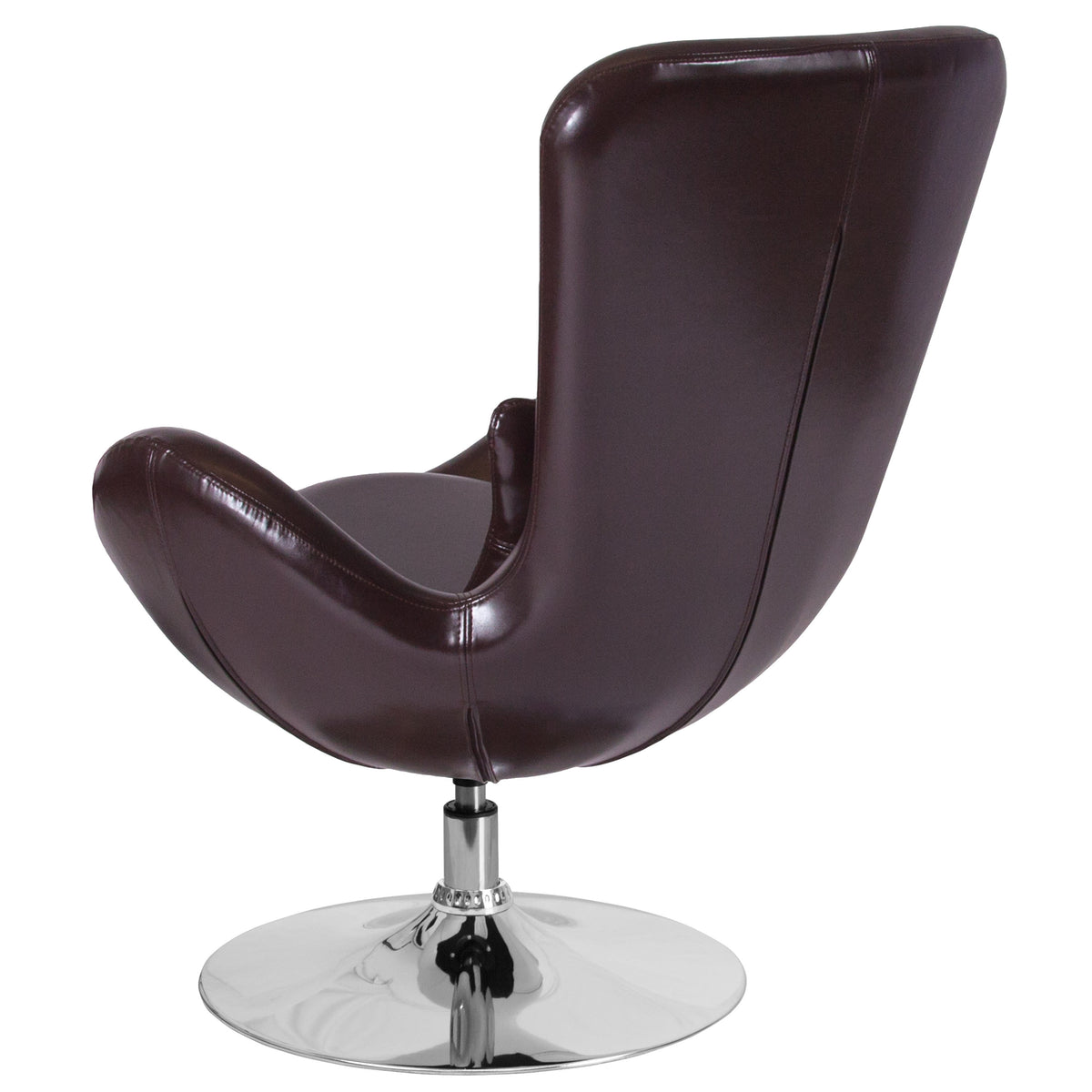 Brown LeatherSoft |#| Brown LeatherSoft Swivel Side Reception Chair with Bowed Seat - Guest Seating