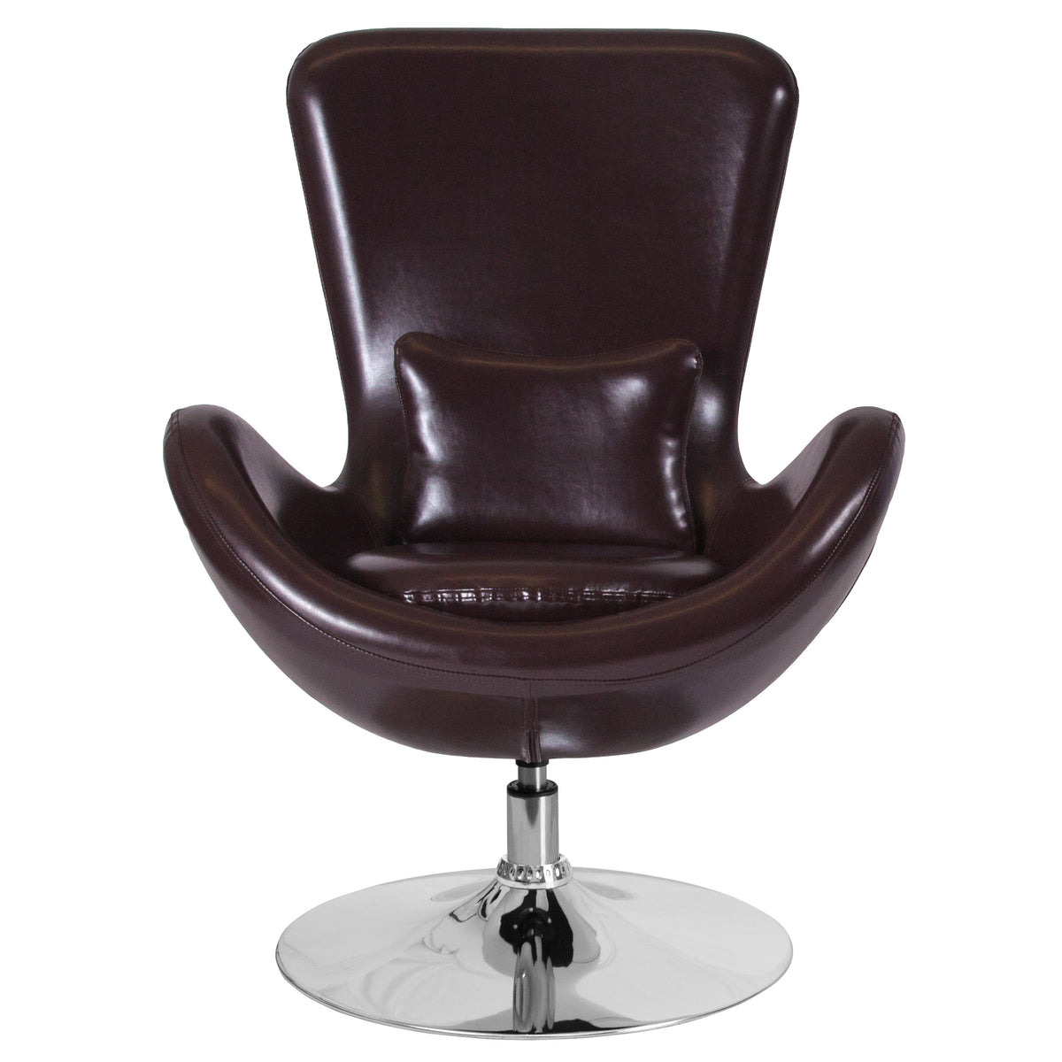 Brown LeatherSoft |#| Brown LeatherSoft Swivel Side Reception Chair with Bowed Seat - Guest Seating