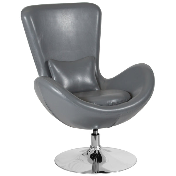 Gray LeatherSoft |#| Gray LeatherSoft Side Reception Chair with Bowed Seat - Guest Seating