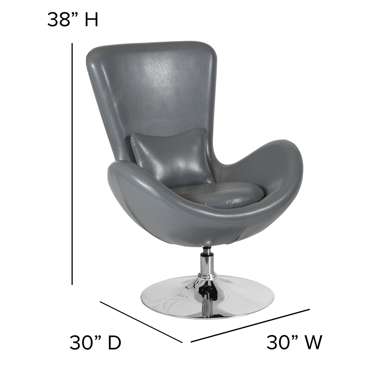 Gray LeatherSoft |#| Gray LeatherSoft Side Reception Chair with Bowed Seat - Guest Seating