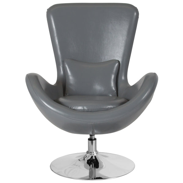 Gray LeatherSoft |#| Gray LeatherSoft Side Reception Chair with Bowed Seat - Guest Seating