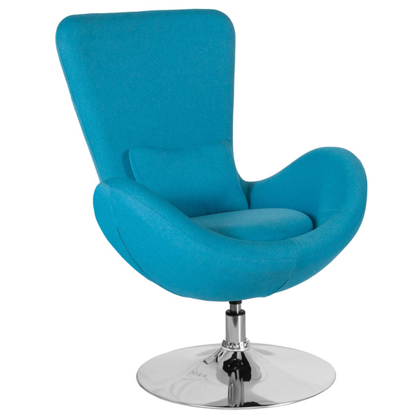 Aqua Fabric |#| Aqua Fabric Swivel Side Reception Chair with Bowed Seat - Guest Seating