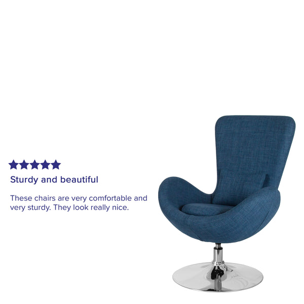 Blue Fabric |#| Blue Fabric Swivel Side Reception Chair with Bowed Seat - Guest Seating