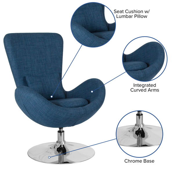 Blue Fabric |#| Blue Fabric Swivel Side Reception Chair with Bowed Seat - Guest Seating