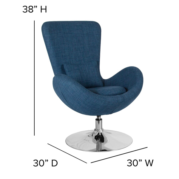 Blue Fabric |#| Blue Fabric Swivel Side Reception Chair with Bowed Seat - Guest Seating