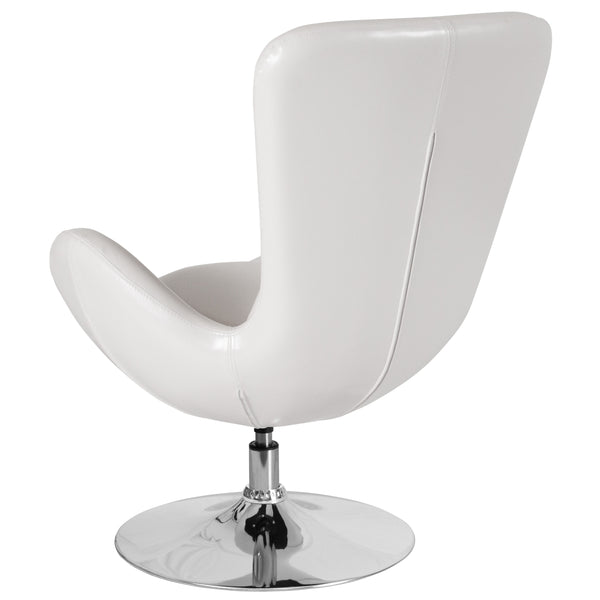 White LeatherSoft |#| White LeatherSoft Side Reception Chair with Bowed Seat - Living Room Furniture