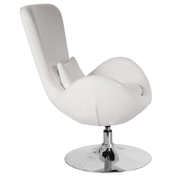 White LeatherSoft |#| White LeatherSoft Side Reception Chair with Bowed Seat - Living Room Furniture