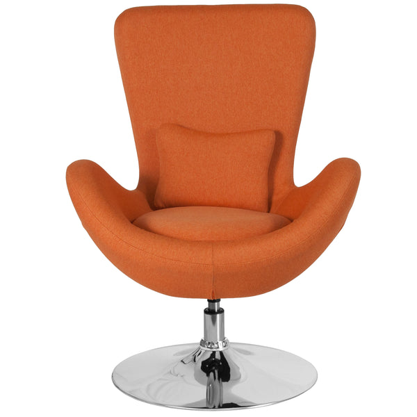 Orange Fabric |#| Orange Fabric Side Reception Chair with Bowed Seat - Living Room Furniture